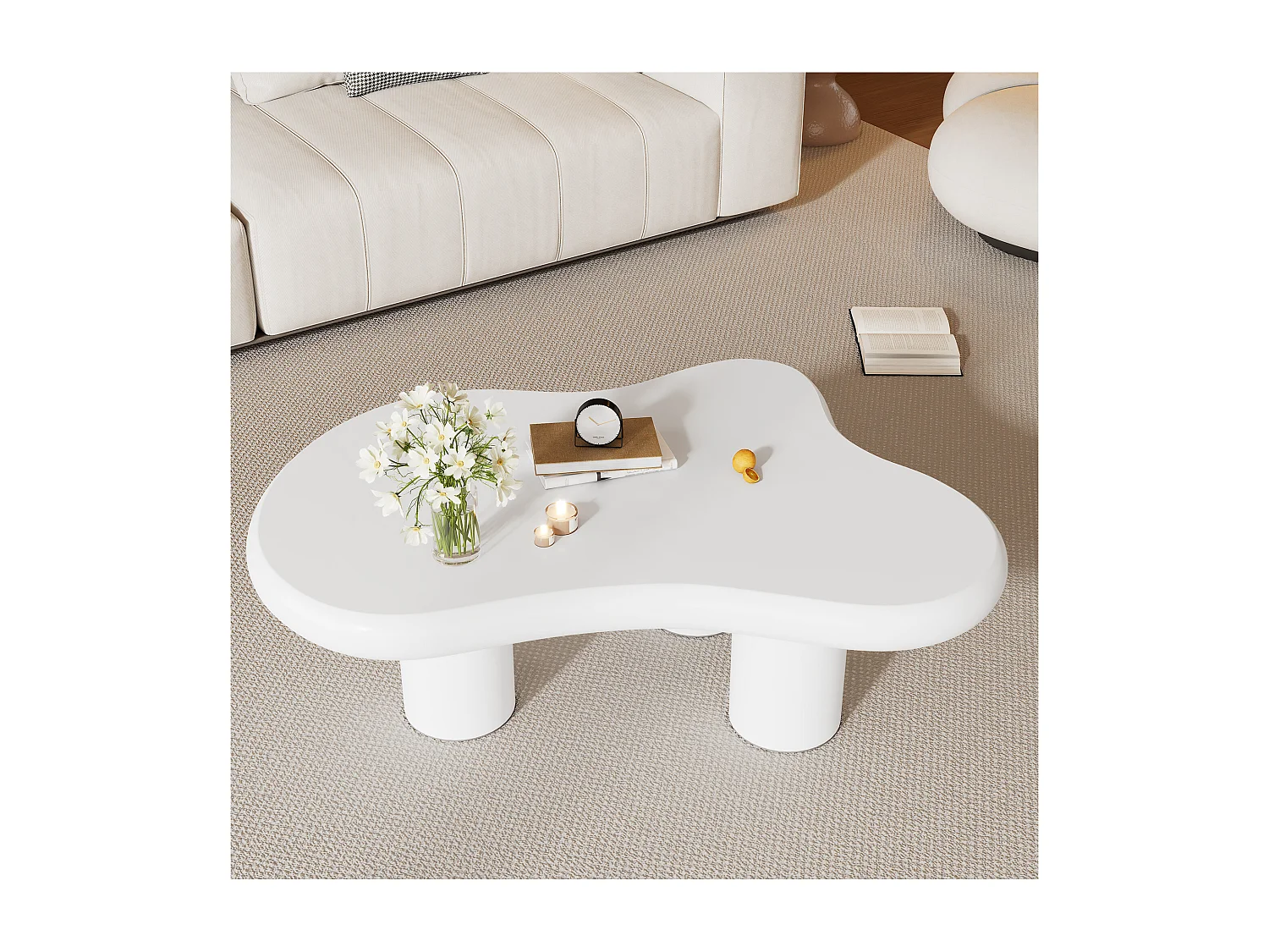 Mesa de centro irregular en forma de nube - 97 x 67 x 32 cm - Tapa de MDF - Blanco