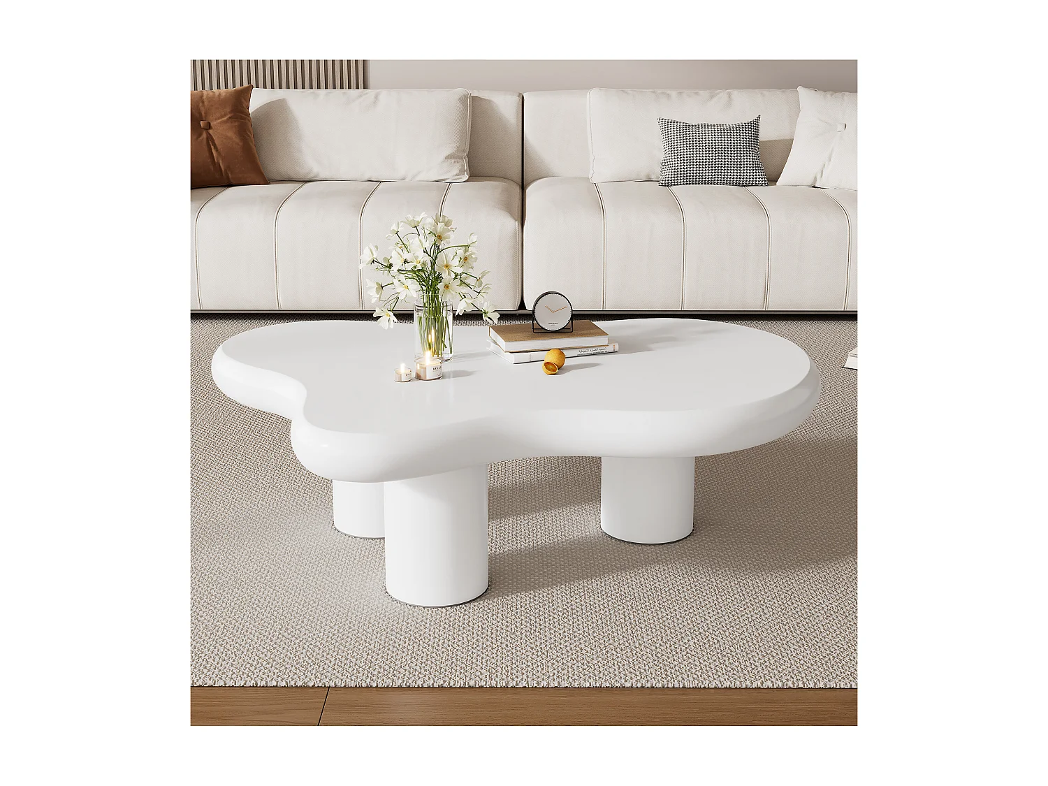Table basse irrégulière en forme de nuage - 97 x 67 x 32 cm - Plateau MDF - Blanc