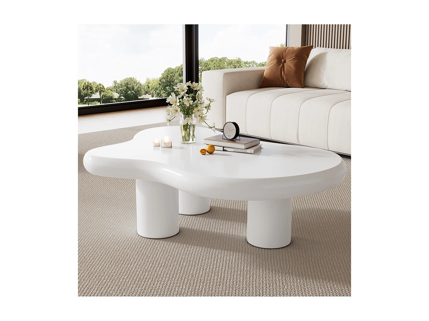 Table basse irrégulière en forme de nuage - 97 x 67 x 32 cm - Plateau MDF - Blanc