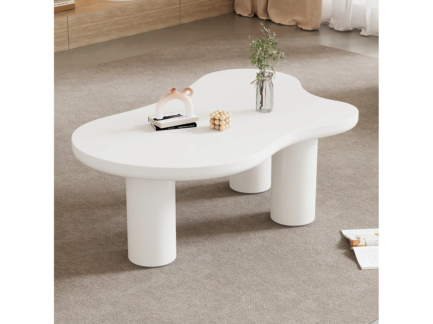 Mesa de centro irregular en forma de nube - 107 x 66 x 40,5 cm - Tapa de MDF y patas de PVC - Blanco