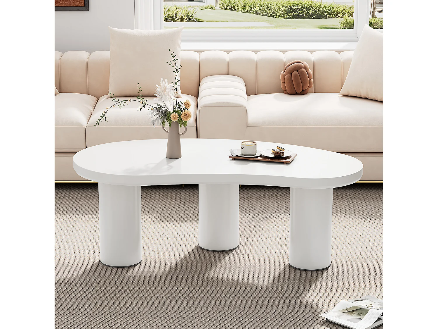 Onregelmatige salontafel met vilten onderstel - 107 x 57 x 40,5 cm - MDF blad en PVC poten - Wit