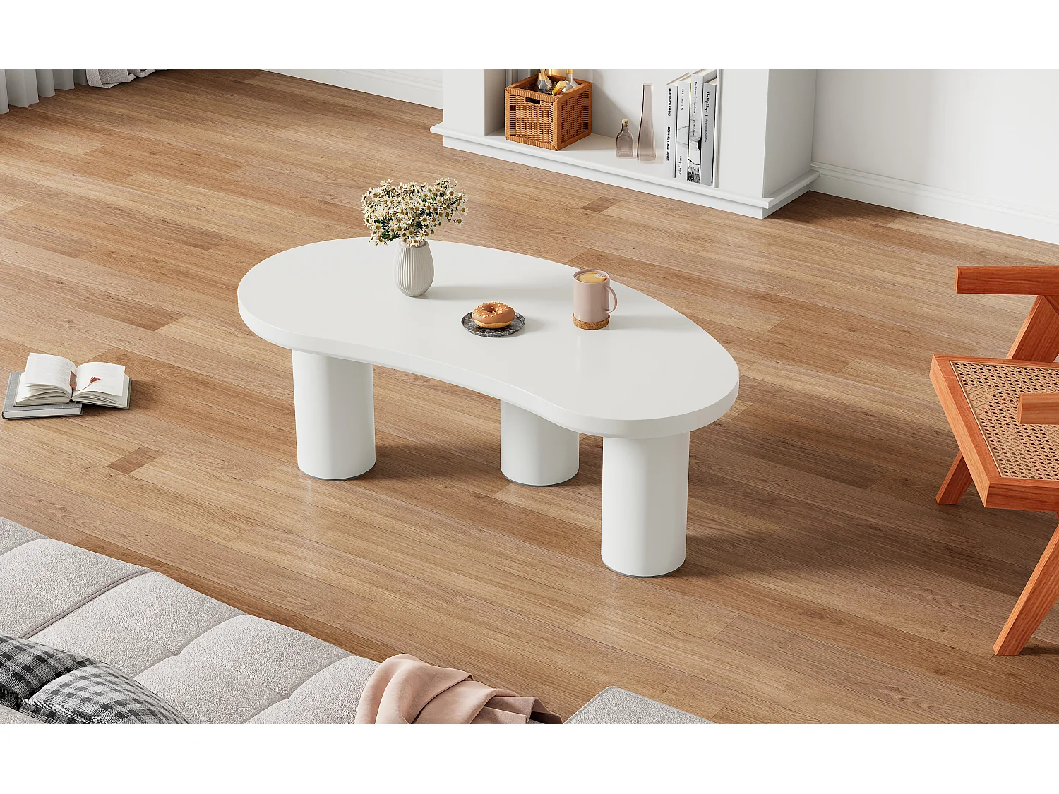 Onregelmatige salontafel met vilten onderstel - 107 x 57 x 40,5 cm - MDF blad en PVC poten - Wit