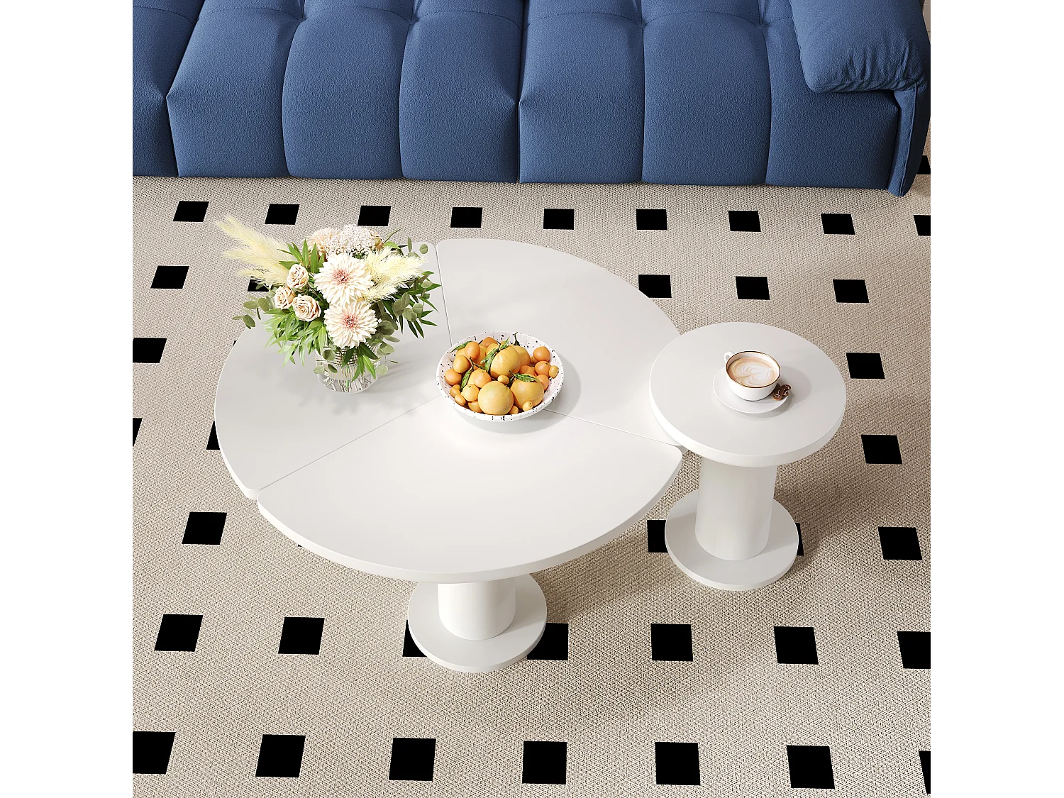 Zestaw 2 okrągłych stolików kawowych - D 100 x W 40 cm + D 39,8 x W 42,2 cm - Drewno MDF - Biały