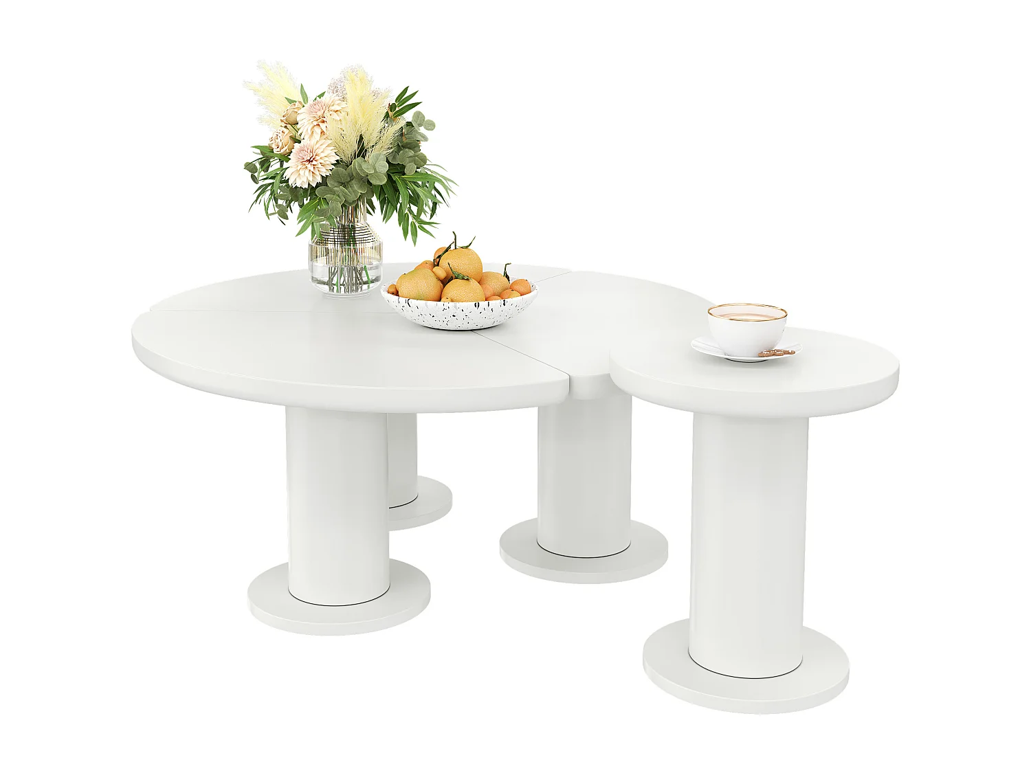 Zestaw 2 okrągłych stolików kawowych - D 100 x W 40 cm + D 39,8 x W 42,2 cm - Drewno MDF - Biały