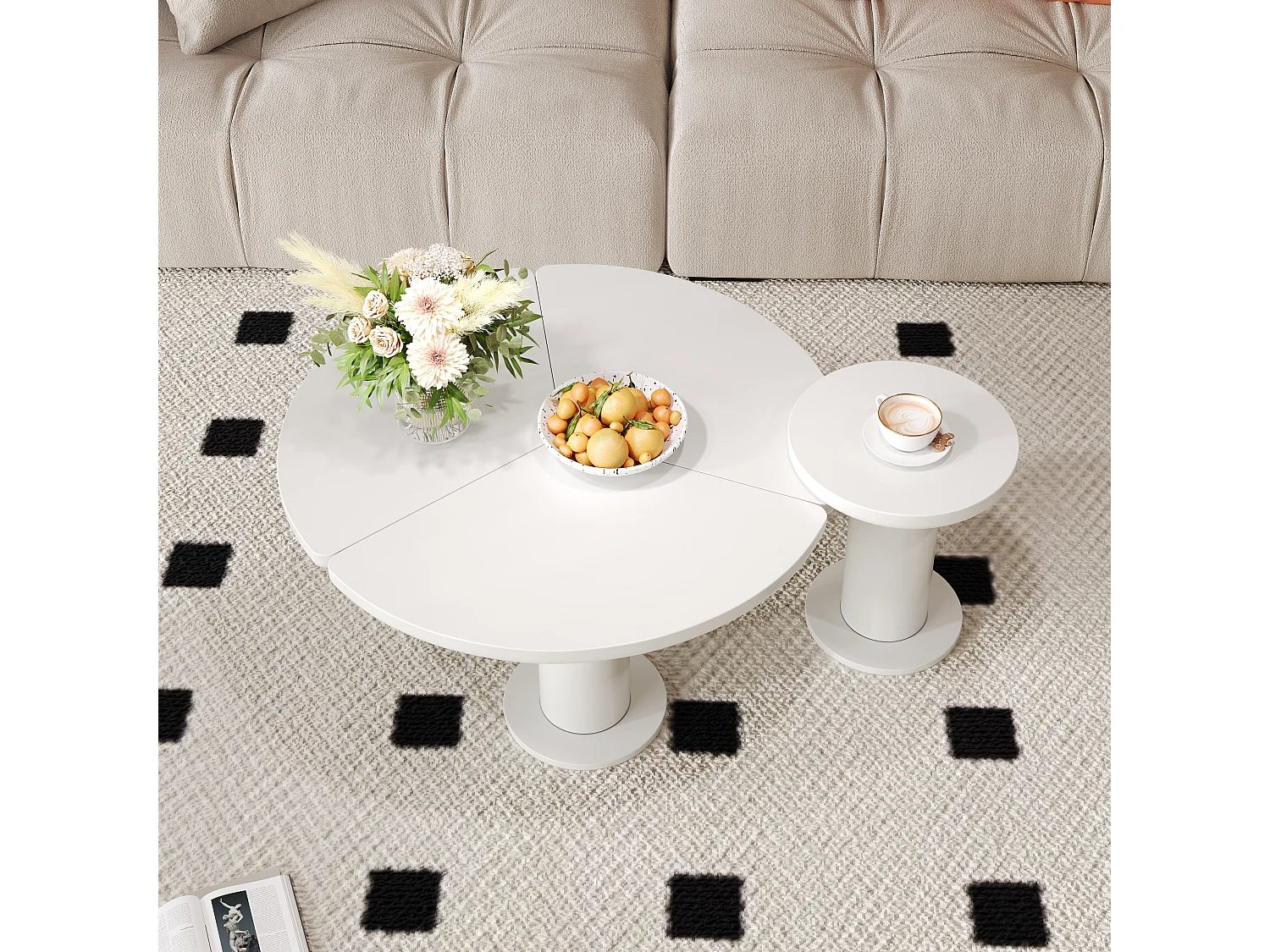 Zestaw 2 okrągłych stolików kawowych - D 100 x W 40 cm + D 39,8 x W 42,2 cm - Drewno MDF - Biały