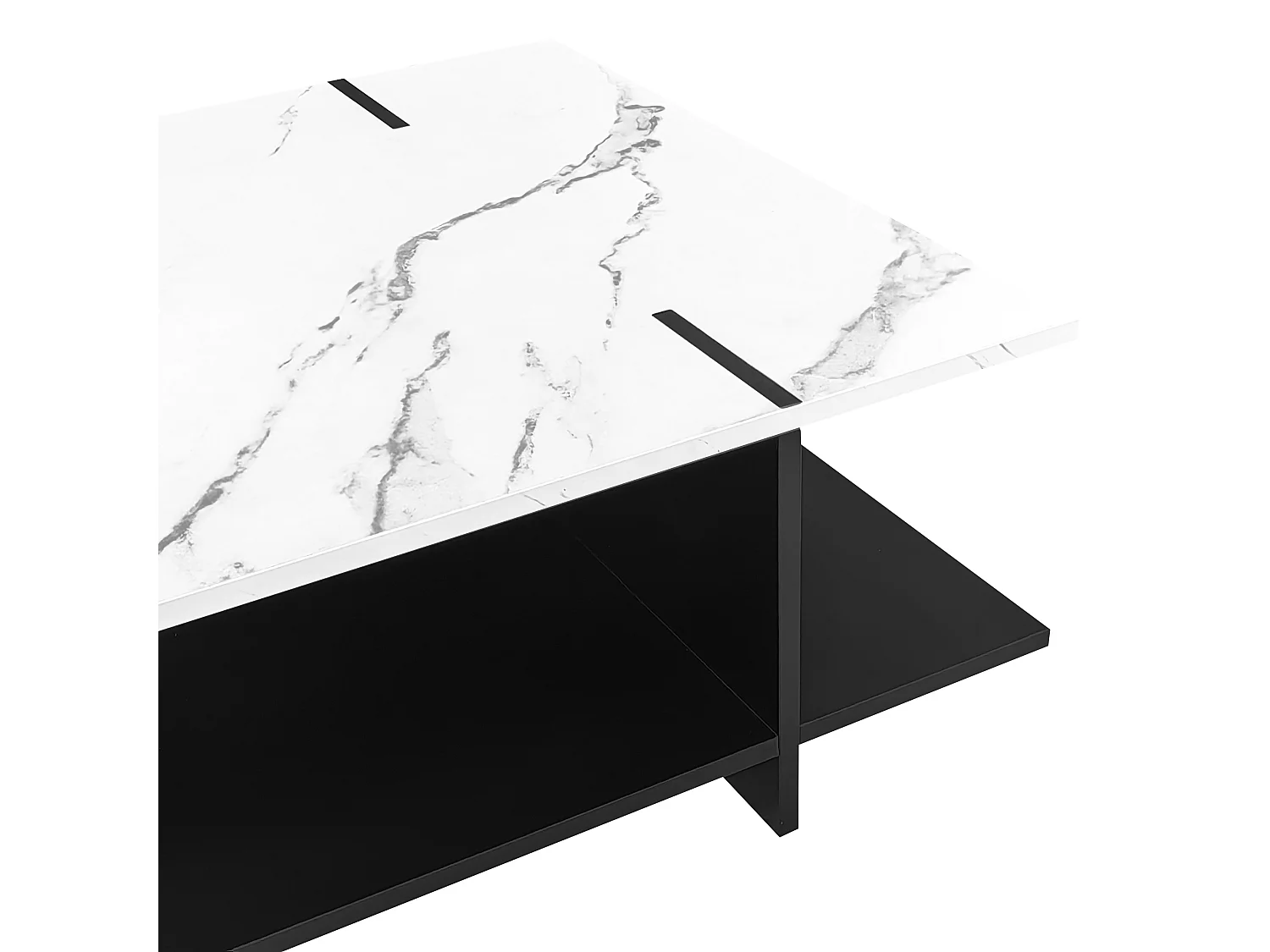 Table basse carrée avec compartiment de rangement ouvert - 72 x 72 x 32 cm - bois MDF - blanc et noir