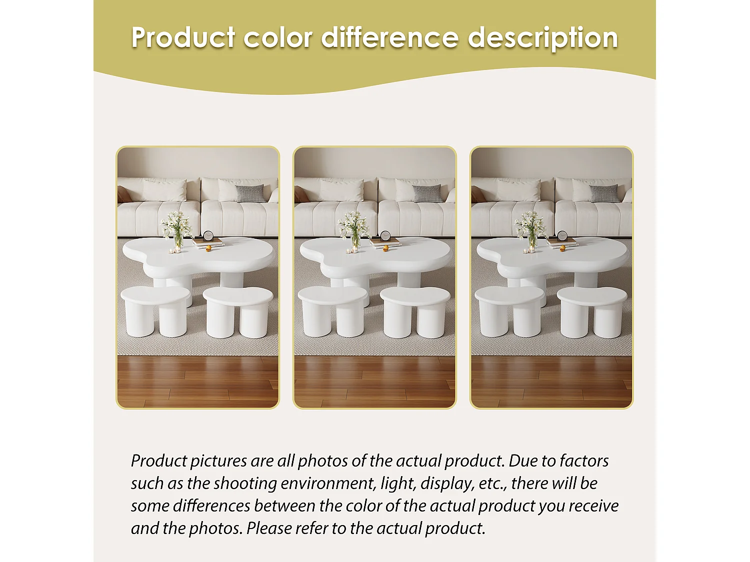 Onregelmatige wolkvormige salontafel met 2 krukken - 97 x 67 x 32 cm - MDF blad - Wit