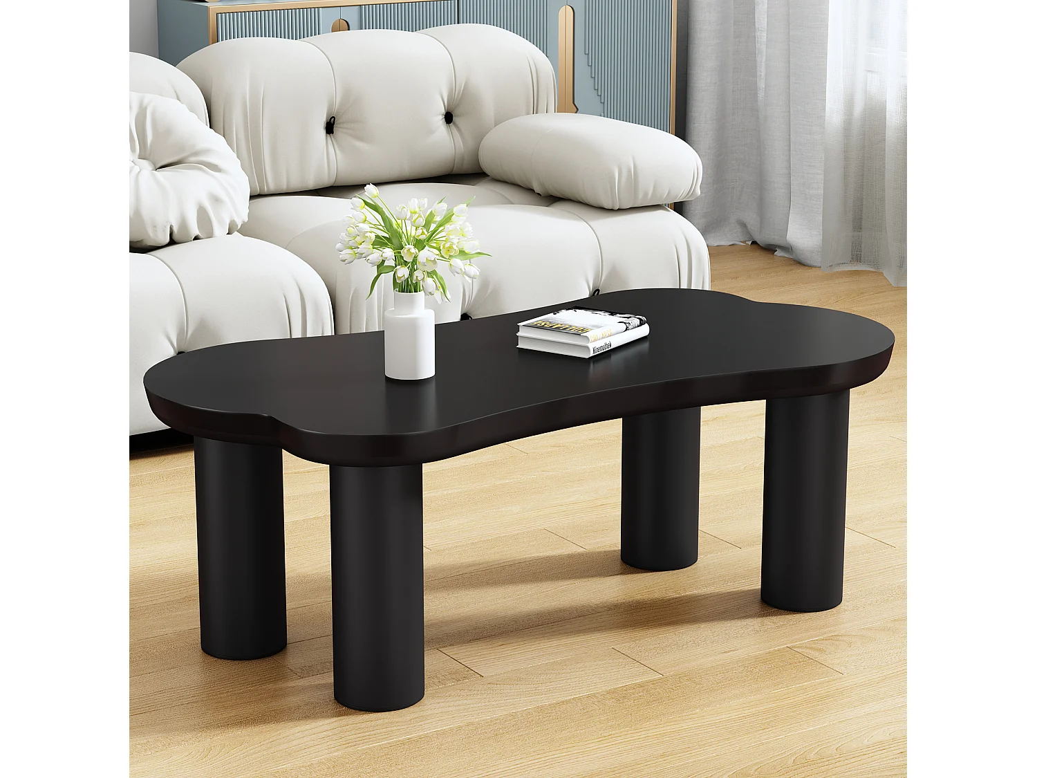 Onregelmatige salontafel in beenvorm - 113 x 58 x 40,5 cm - MDF blad en PVC poten - Zwart