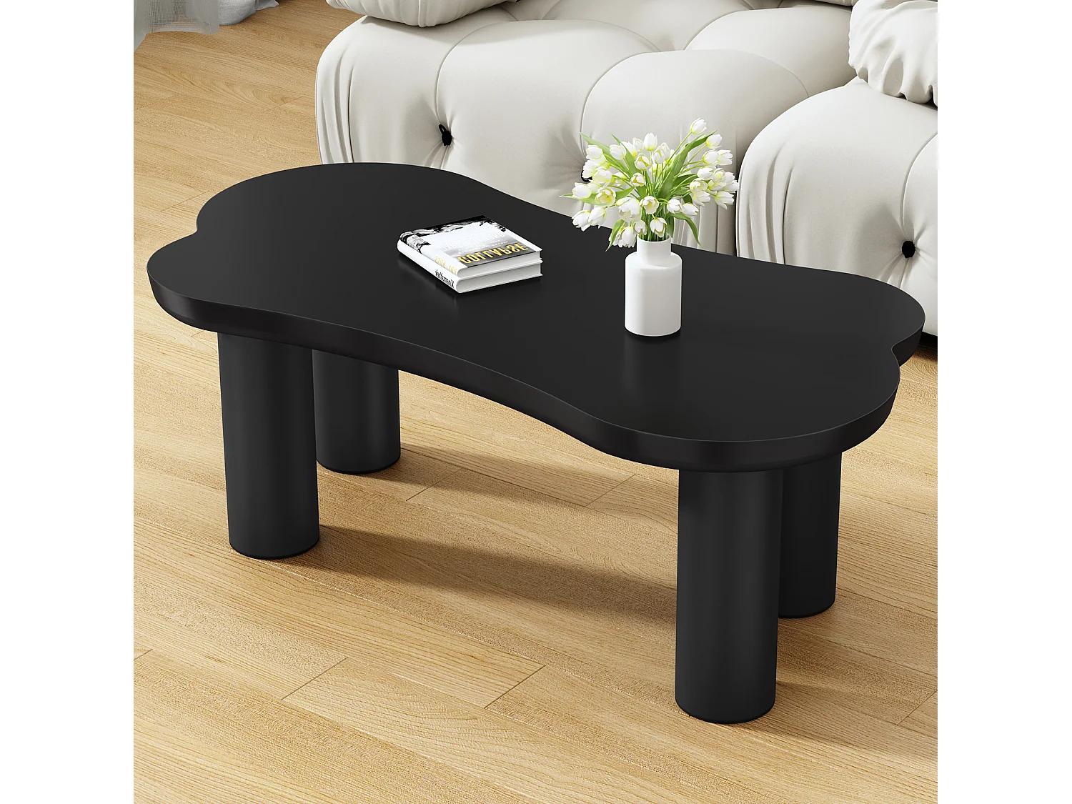 Onregelmatige salontafel in beenvorm - 113 x 58 x 40,5 cm - MDF blad en PVC poten - Zwart