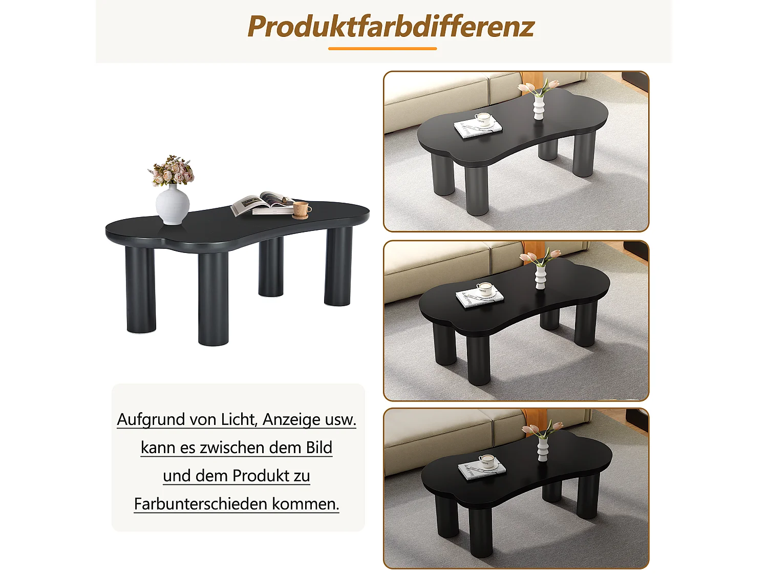 Onregelmatige salontafel in beenvorm - 113 x 58 x 40,5 cm - MDF blad en PVC poten - Zwart