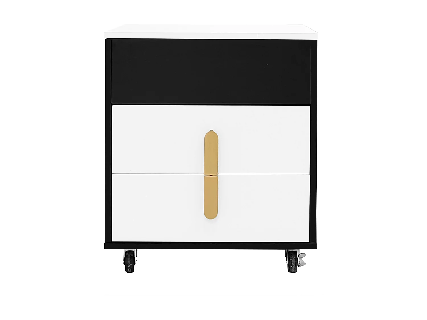 Comodino con 2 cassetti e piano sollevabile - 74 x 40,2 x 71 cm - Presa USB e ruote incluse - Legno MDF - Bianco e nero