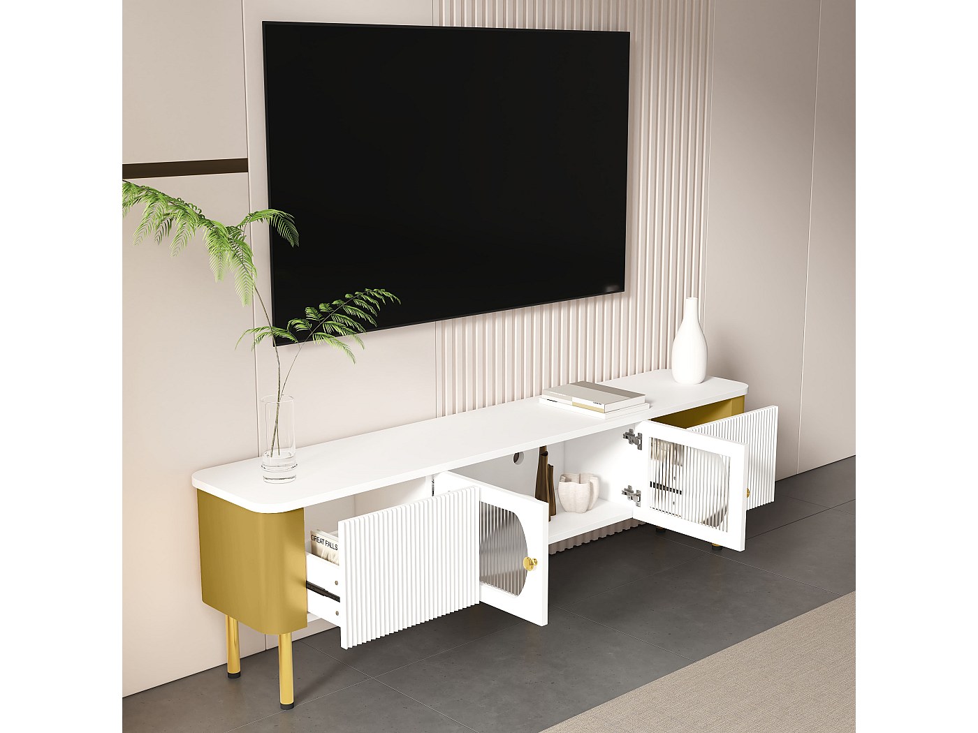 Meuble TV Extensible 120 à 170 Cm - Blanc Et Noir, 4 Tiroirs Et 3 étagères - Design Moderne Pour Salon - Meuble Télé Avec Rangement - 12