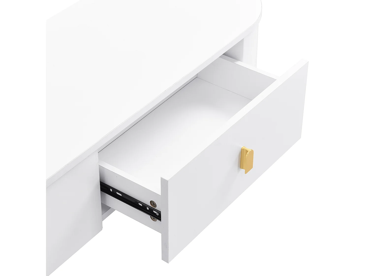 Conjunto moderno de armário de TV e mesa de centro - 174 x 35 x 41 cm + 108 x 50 x 40 cm - Madeira MDF e pés dourados - Branco