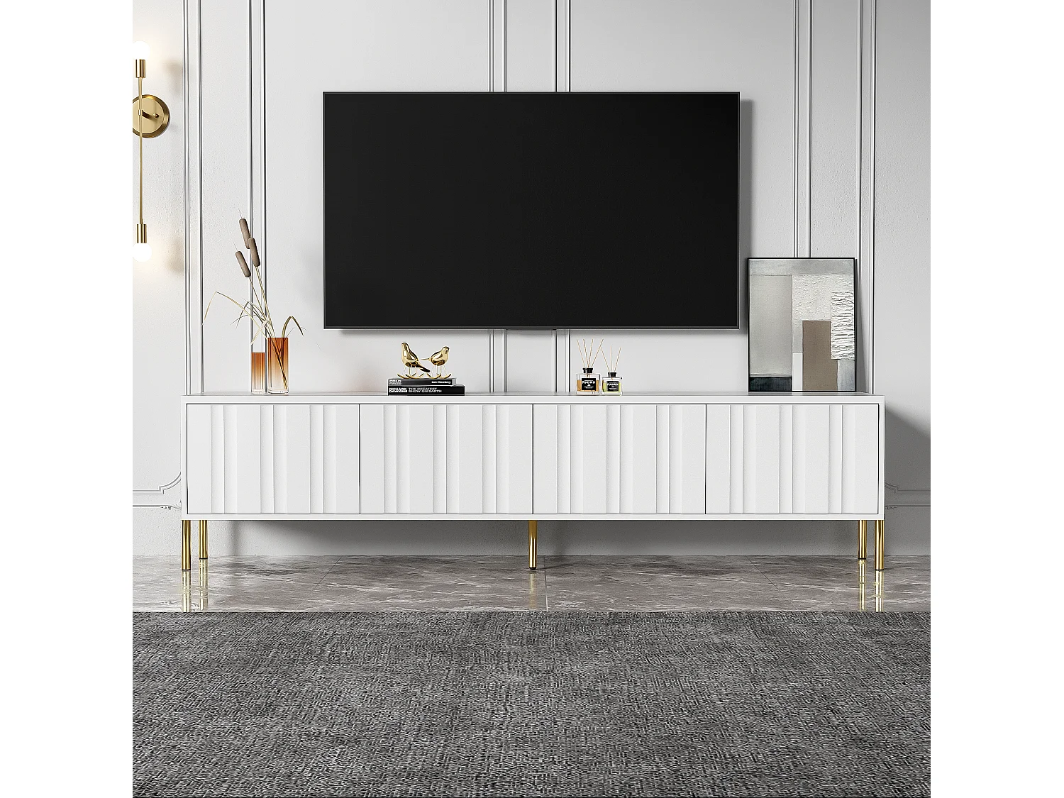 Móvel TV com 4 portas - 170 x 38 x 48 cm - Madeira MDF e aglomerado - Branco