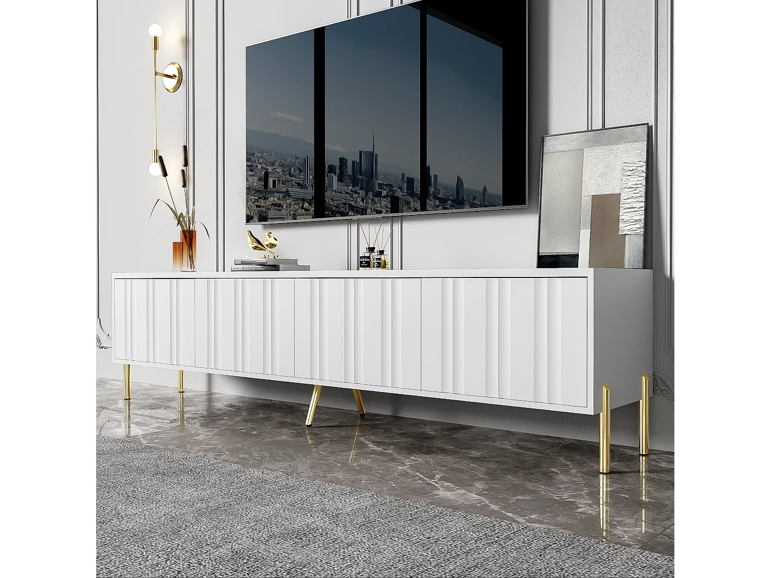 Móvel TV com 4 portas - 170 x 38 x 48 cm - Madeira MDF e aglomerado - Branco