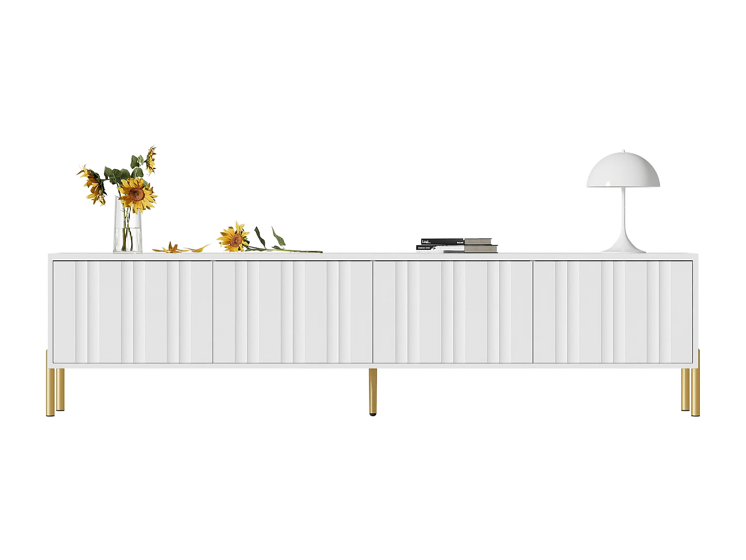 TV-Schrank mit 4 Türen – 170 x 38 x 48 cm – MDF-Holz und Spanplatte – Weiß