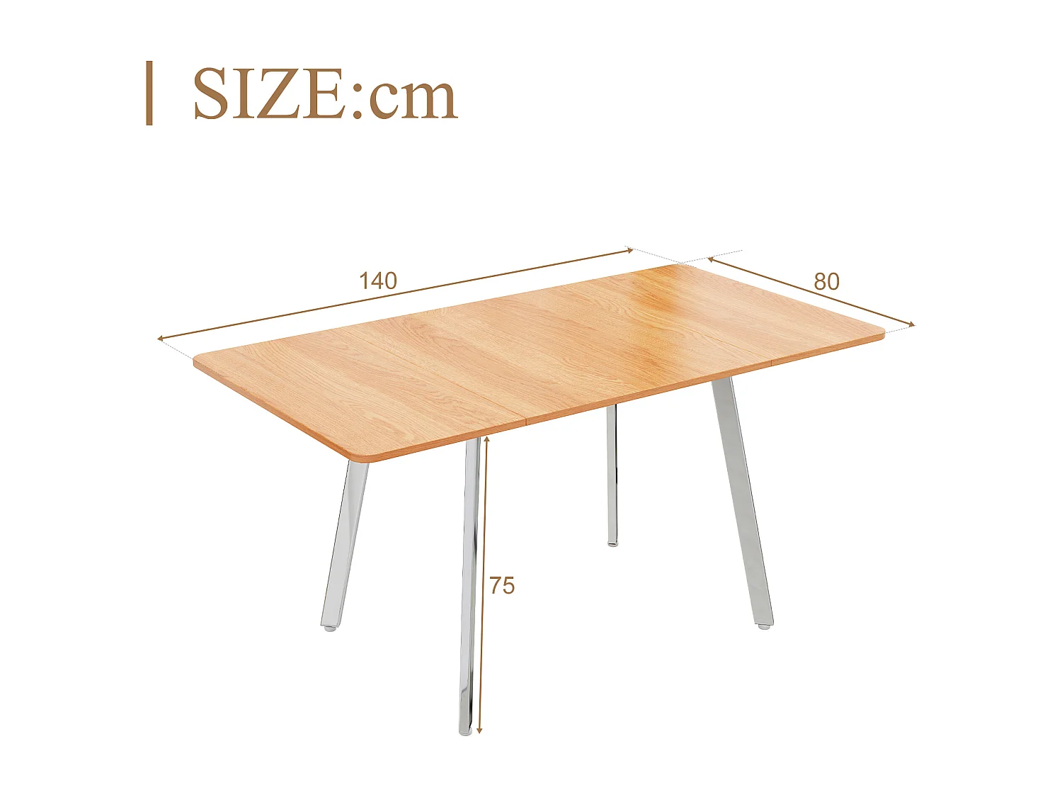Table à manger 4 à 6 couverts - L 140 x l 80 x H 75 cm - Bois MDF et métal - Naturel