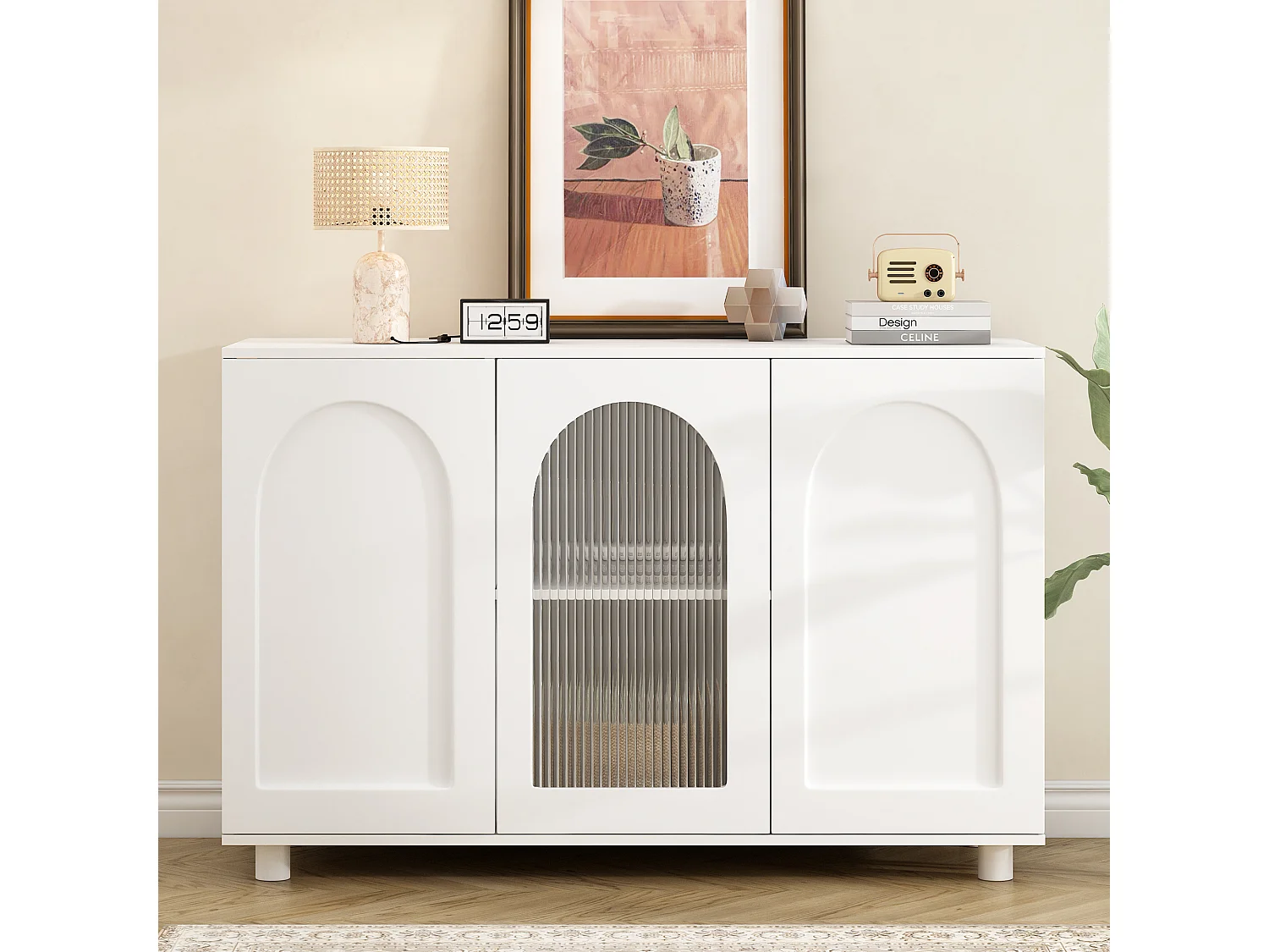 Buffet moderne avec 3 portes  - 120 x 40 x 78.5 cm - MDF et panneaux de particules - pour salon ou cuisine - Blanc