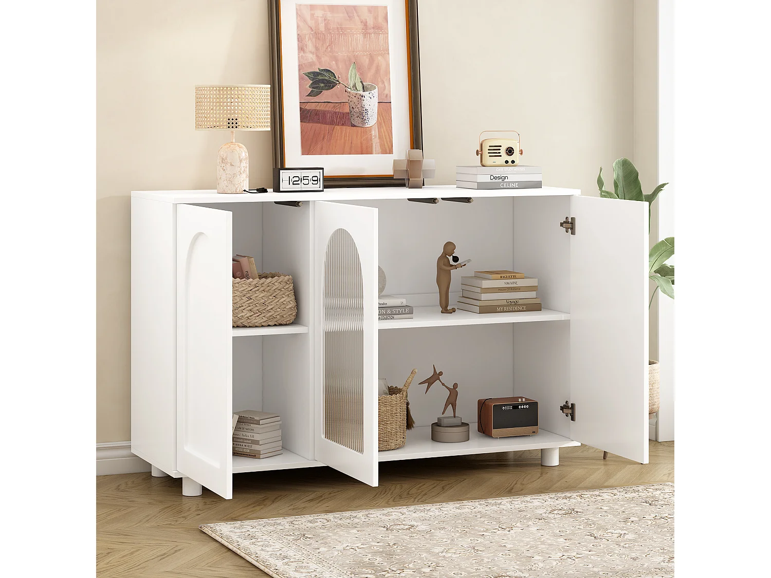 Buffet moderne avec 3 portes  - 120 x 40 x 78.5 cm - MDF et panneaux de particules - pour salon ou cuisine - Blanc