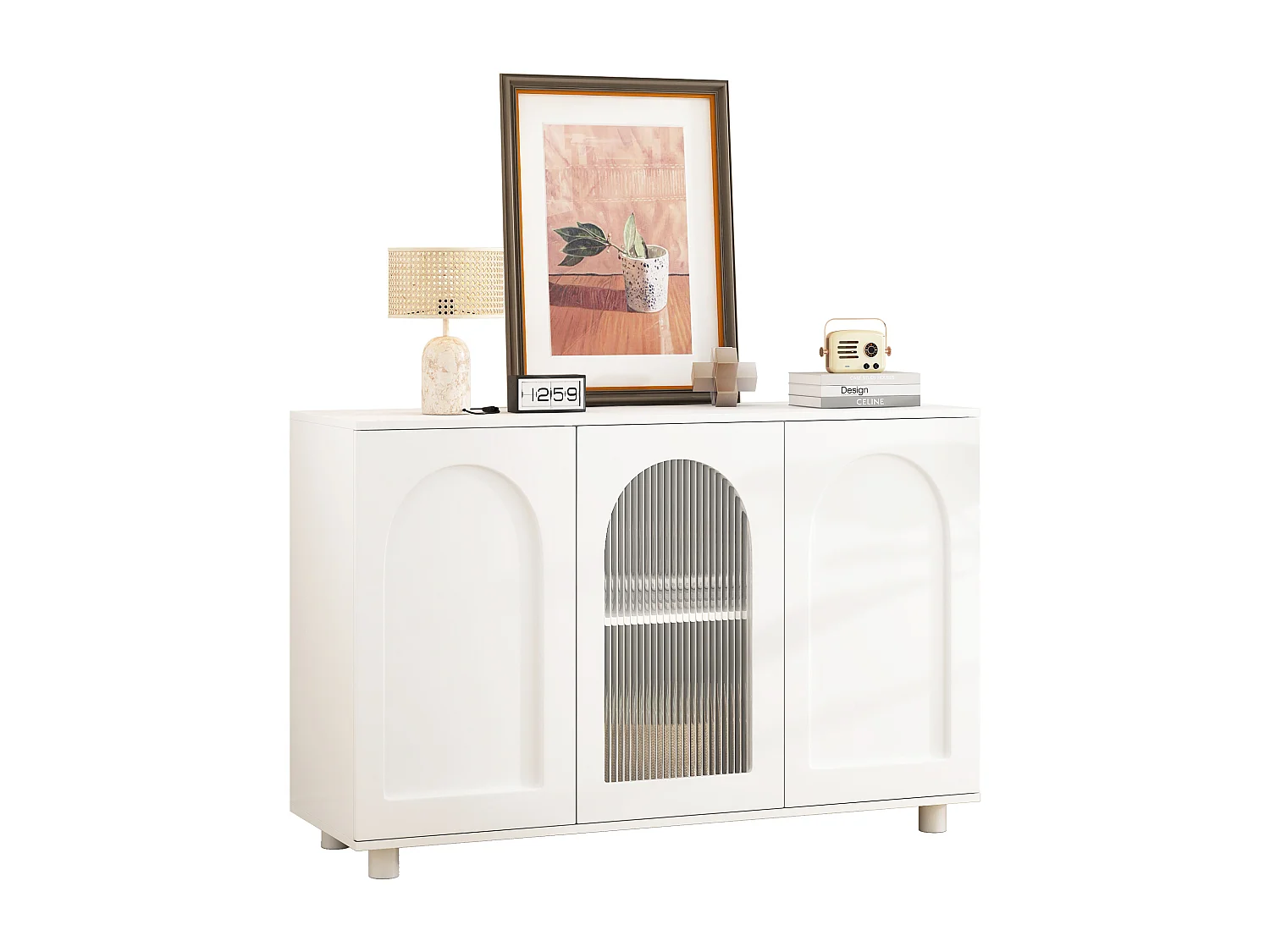 Buffet moderne avec 3 portes  - 120 x 40 x 78.5 cm - MDF et panneaux de particules - pour salon ou cuisine - Blanc
