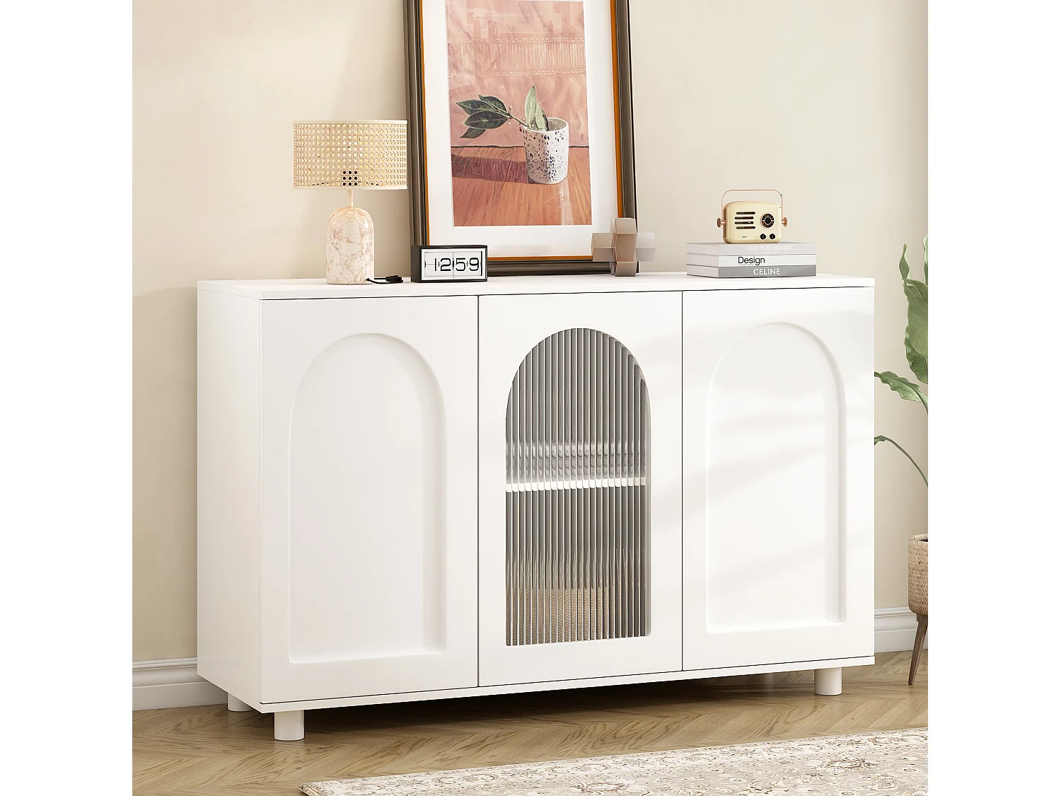 Buffet moderne avec 3 portes  - 120 x 40 x 78.5 cm - MDF et panneaux de particules - pour salon ou cuisine - Blanc