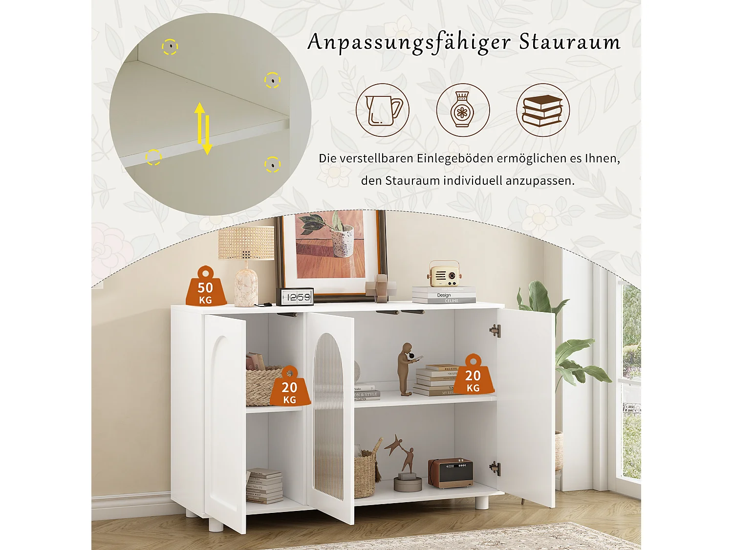 Buffet moderne avec 3 portes  - 120 x 40 x 78.5 cm - MDF et panneaux de particules - pour salon ou cuisine - Blanc