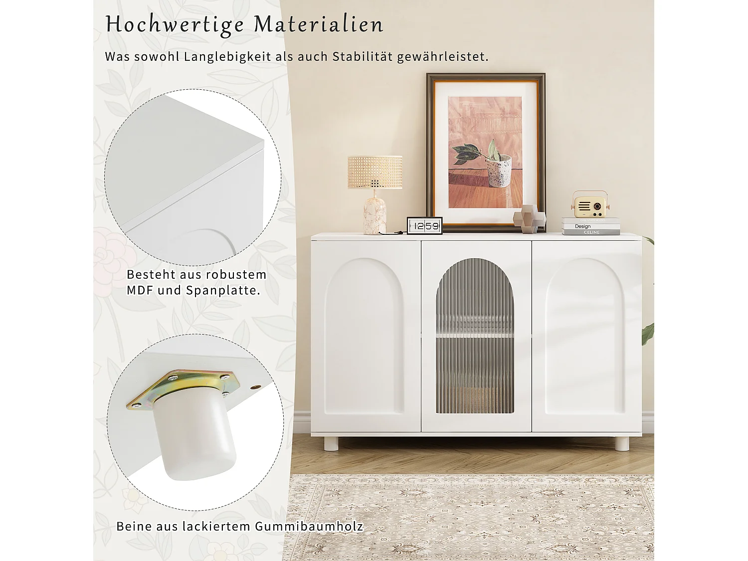 Buffet moderne avec 3 portes  - 120 x 40 x 78.5 cm - MDF et panneaux de particules - pour salon ou cuisine - Blanc