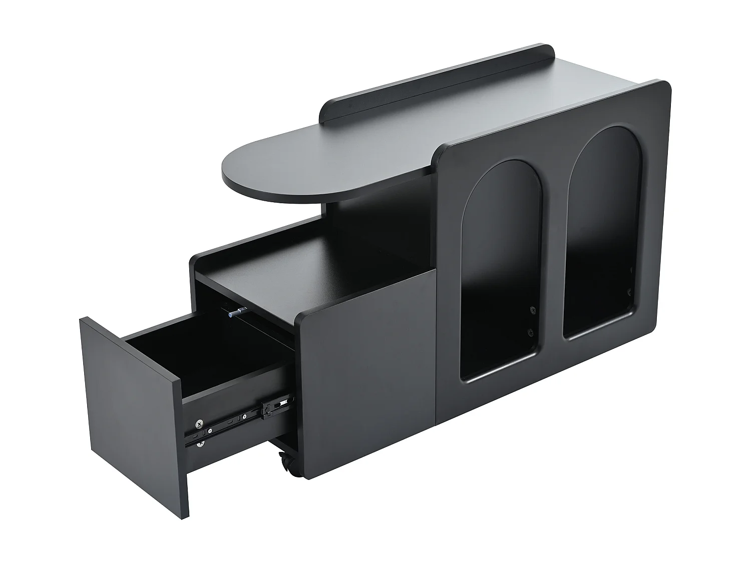 Buffet amovible à roulettes avec 1 tiroir et 3 compartiments - 82 x 30 x 53 cm - Panneau de particules - Noir