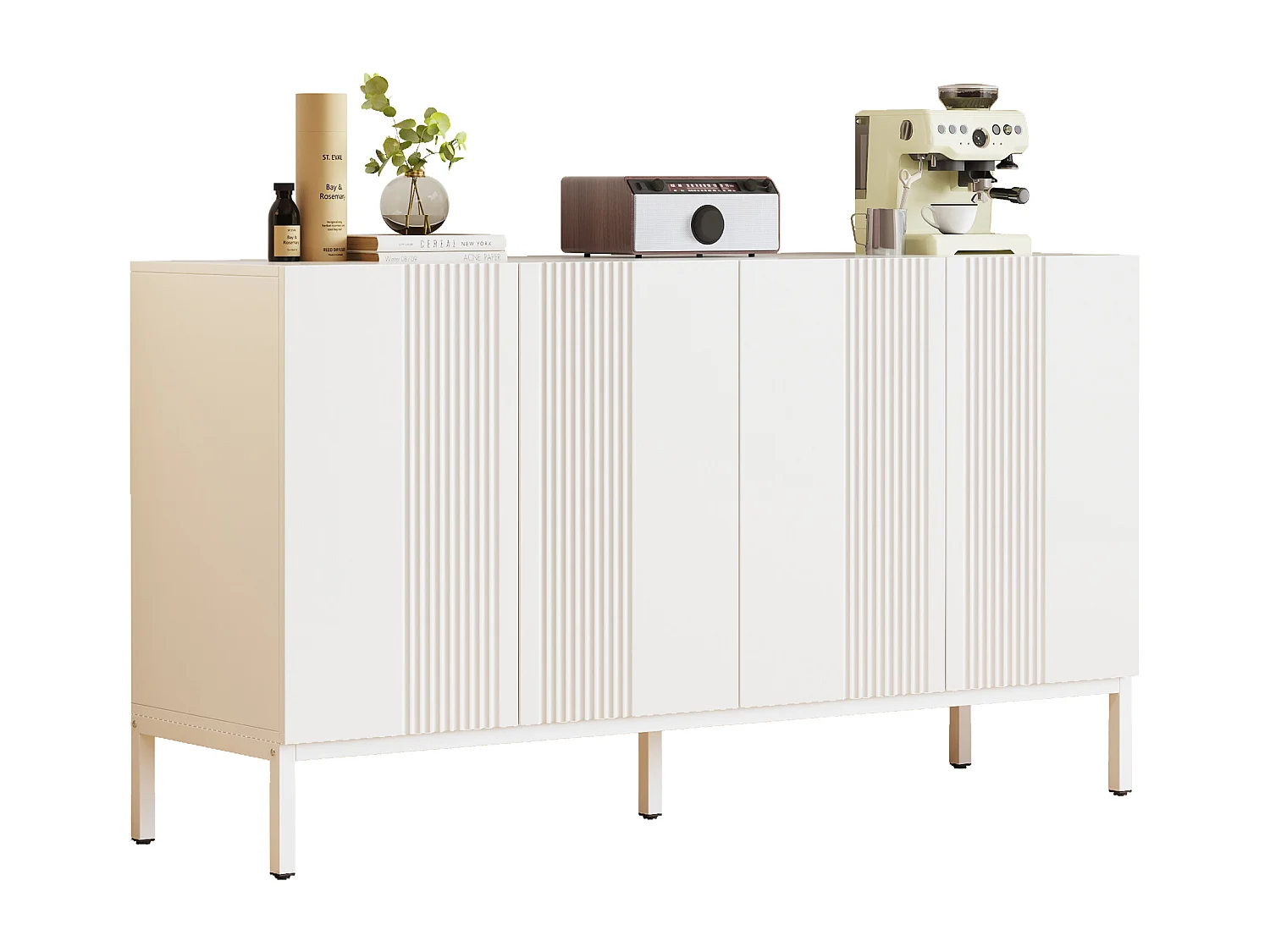 Credenza moderna con 4 ante - 140 x 41,5 x 80 cm - MDF e pannelli di particelle - per soggiorno o cucina - Bianco
