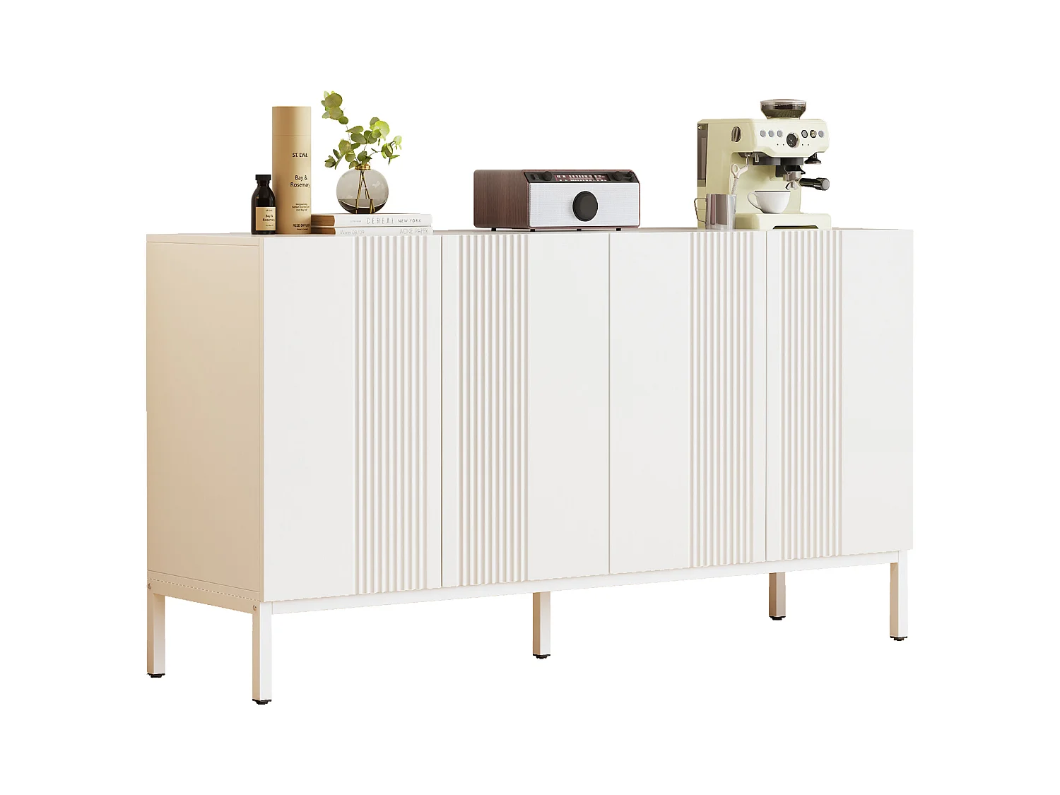 Buffet moderne avec 4 portes - 140 x 41.5 x 80 cm - MDF et panneaux de particules - pour salon ou cuisine - Blanc