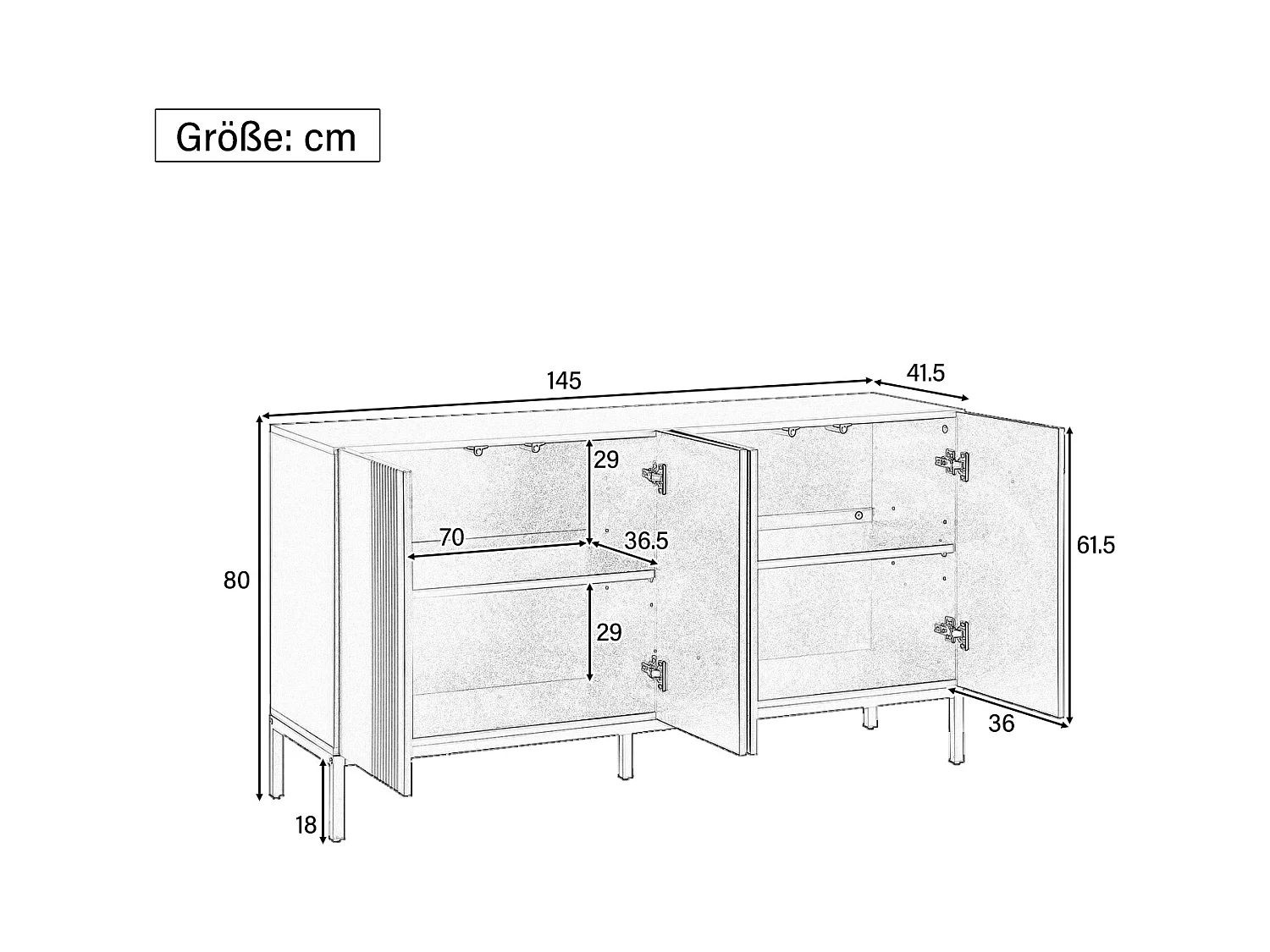 Buffet moderne avec 4 portes - 140 x 41.5 x 80 cm - MDF et panneaux de particules - pour salon ou cuisine - Blanc