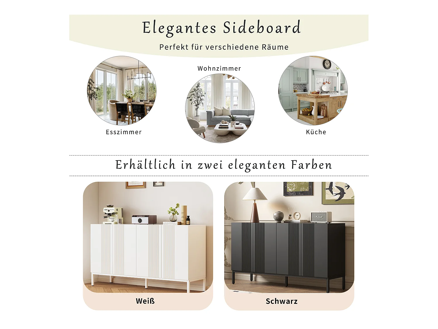 Buffet moderne avec 4 portes - 140 x 41.5 x 80 cm - MDF et panneaux de particules - pour salon ou cuisine - Blanc