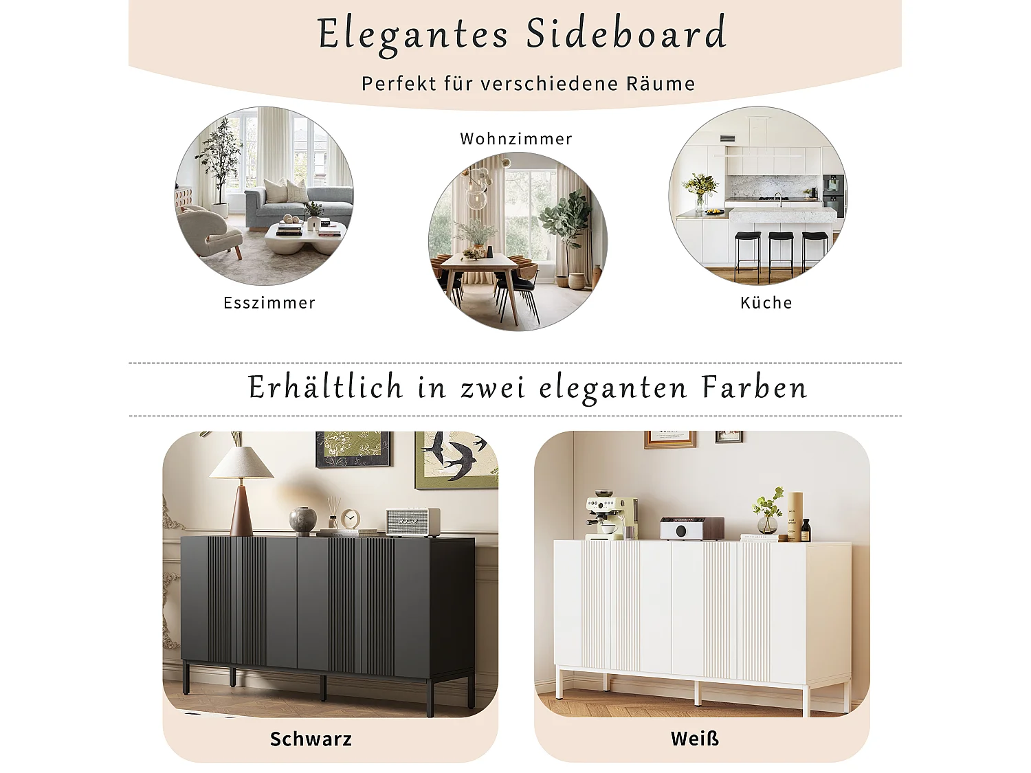 Buffet moderne avec 4 portes - 140 x 41.5 x 80 cm - MDF et panneaux de particules - pour salon ou cuisine - Noir