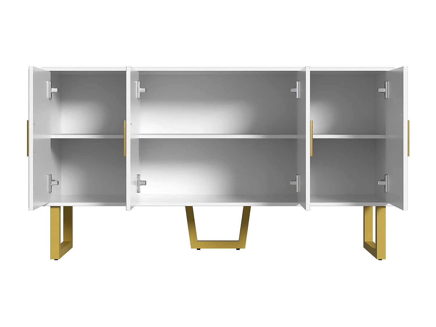 Aparador com 4 portas - 150 x 40 x 82 cm - MDF, aglomerado e metal - Branco e dourado