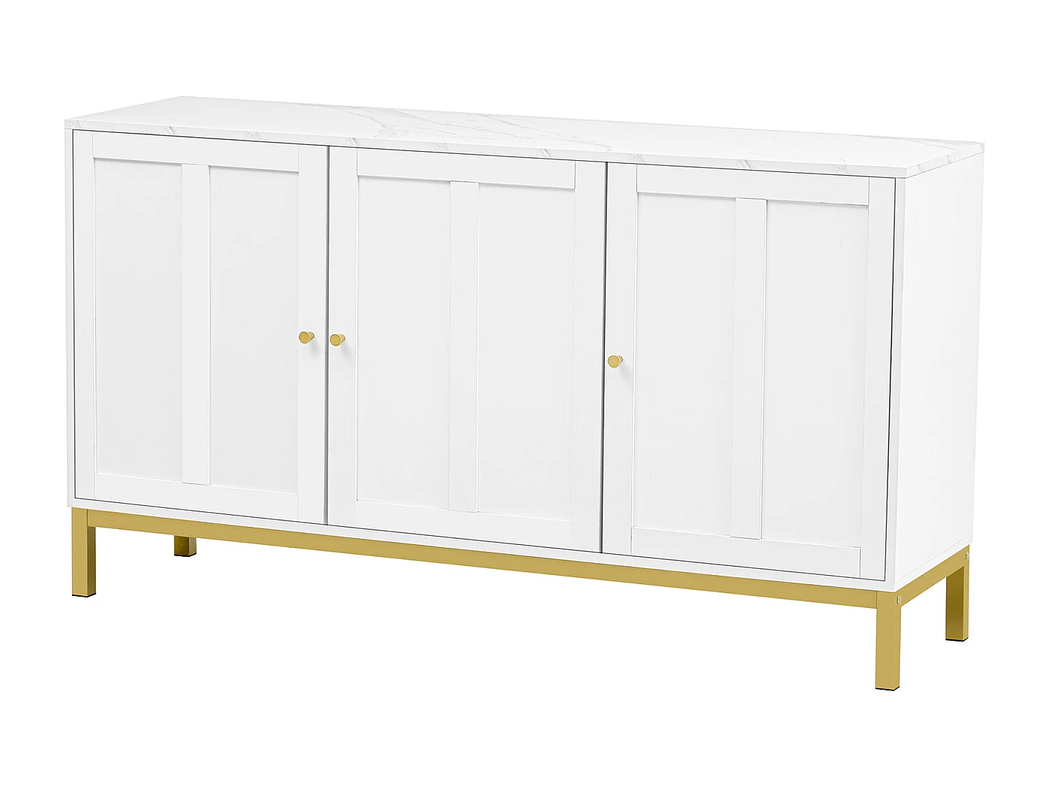 Credenza moderna con 3 ante - 140 x 40 x 80 cm - MDF e truciolare - per soggiorno o cucina - Bianco