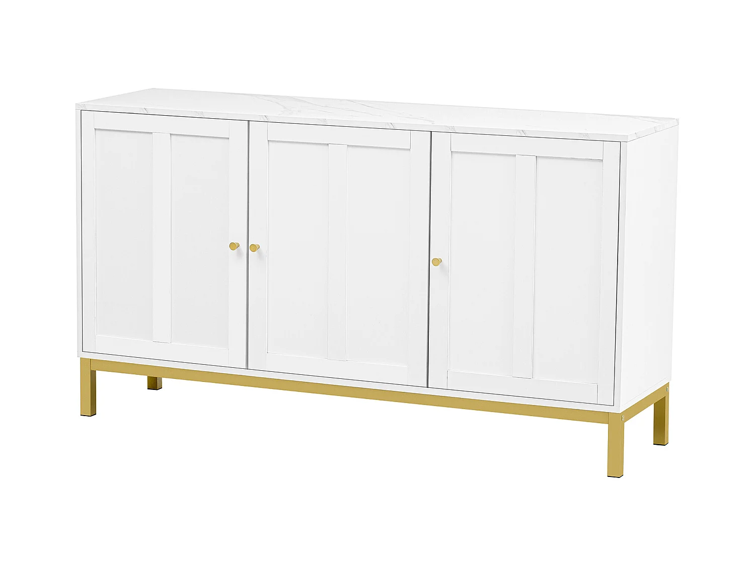 Buffet moderne avec 3 portes - 140 x 40 x 80 cm - MDF et panneaux de particules - pour salon ou cuisine - Blanc