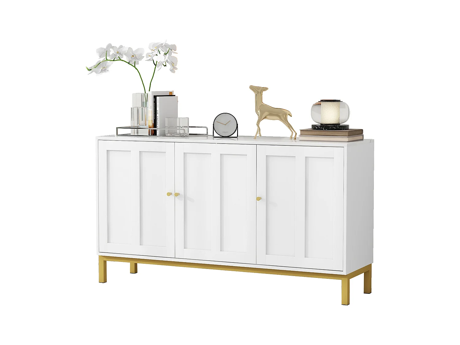 Buffet moderne avec 3 portes - 140 x 40 x 80 cm - MDF et panneaux de particules - pour salon ou cuisine - Blanc