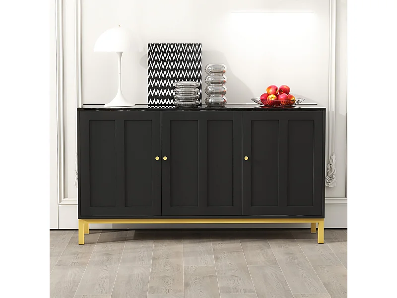 Modernes Sideboard mit 3 Türen – 140 x 40 x 80 cm – MDF und Spanplatte – für Wohnzimmer oder Küche – Schwarz