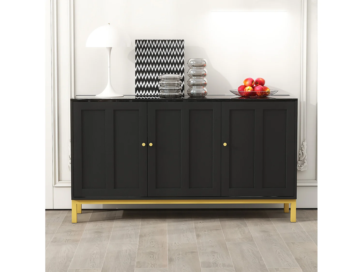 Credenza moderna con 3 ante - 140 x 40 x 80 cm - MDF e pannelli di particelle - per soggiorno o cucina - Nero