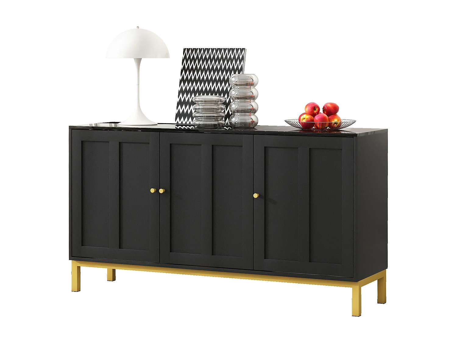Credenza moderna con 3 ante - 140 x 40 x 80 cm - MDF e pannelli di particelle - per soggiorno o cucina - Nero