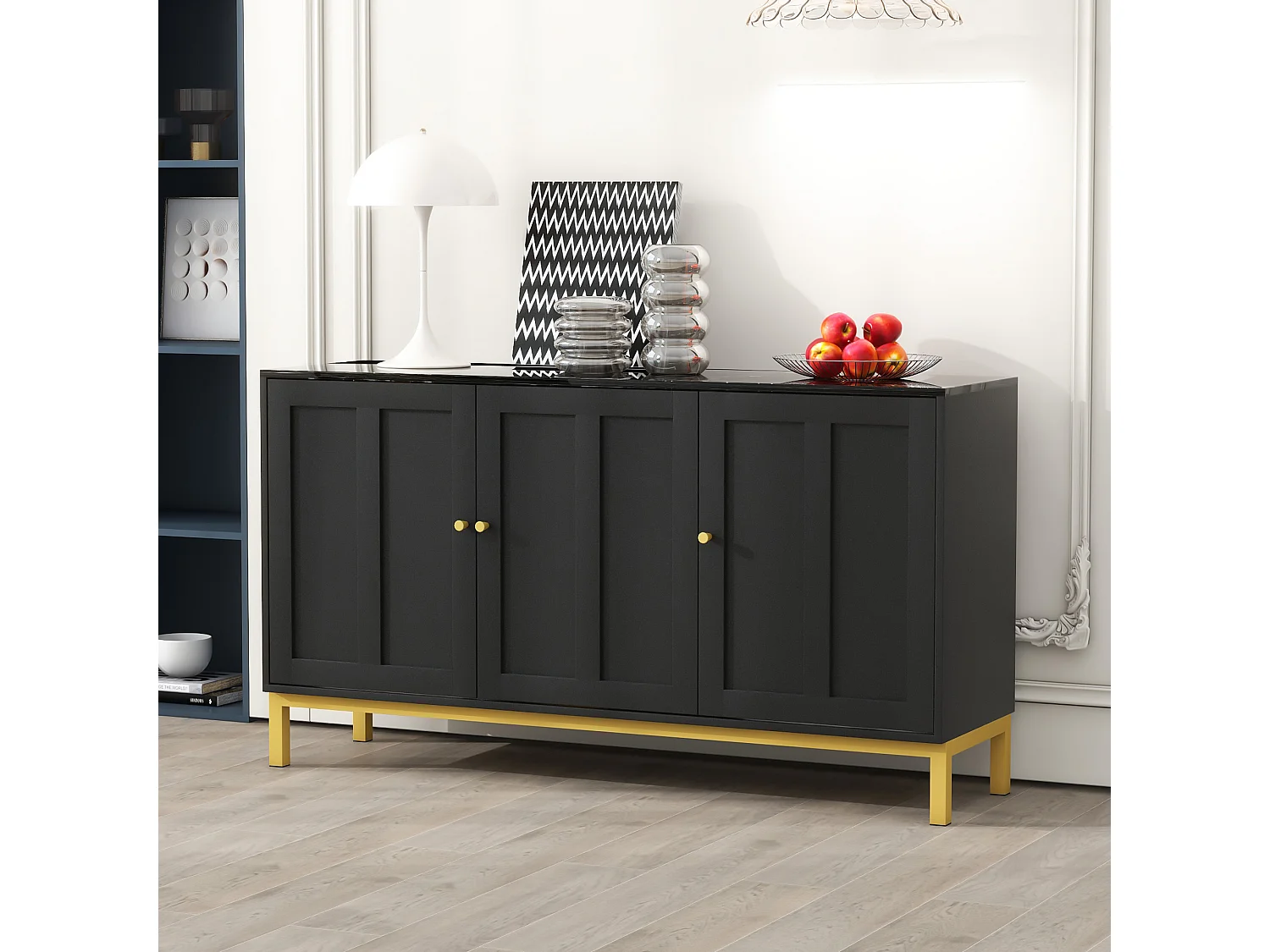 Buffet moderne avec 3 portes - 140 x 40 x 80 cm - MDF et panneaux de particules - pour salon ou cuisine - Noir
