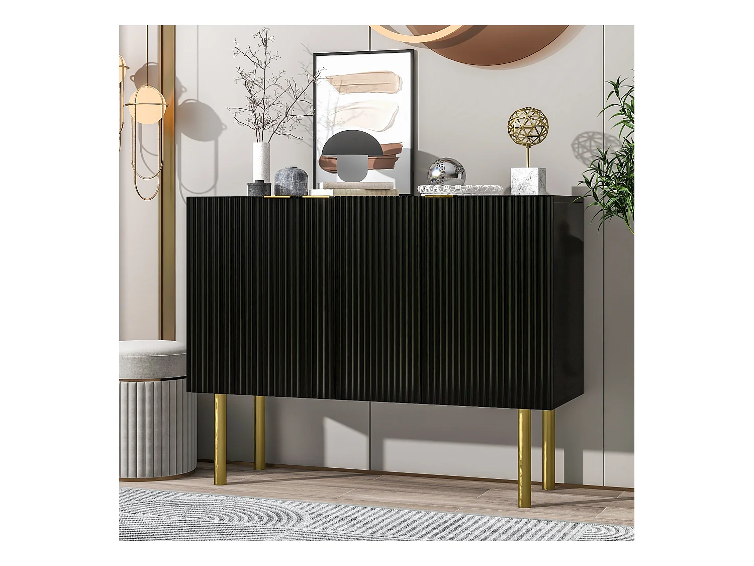 Buffet moderne avec 3 portes - 120 x 42 x 93 cm - MDF - Etagères réglables et pieds en métal - Noir
