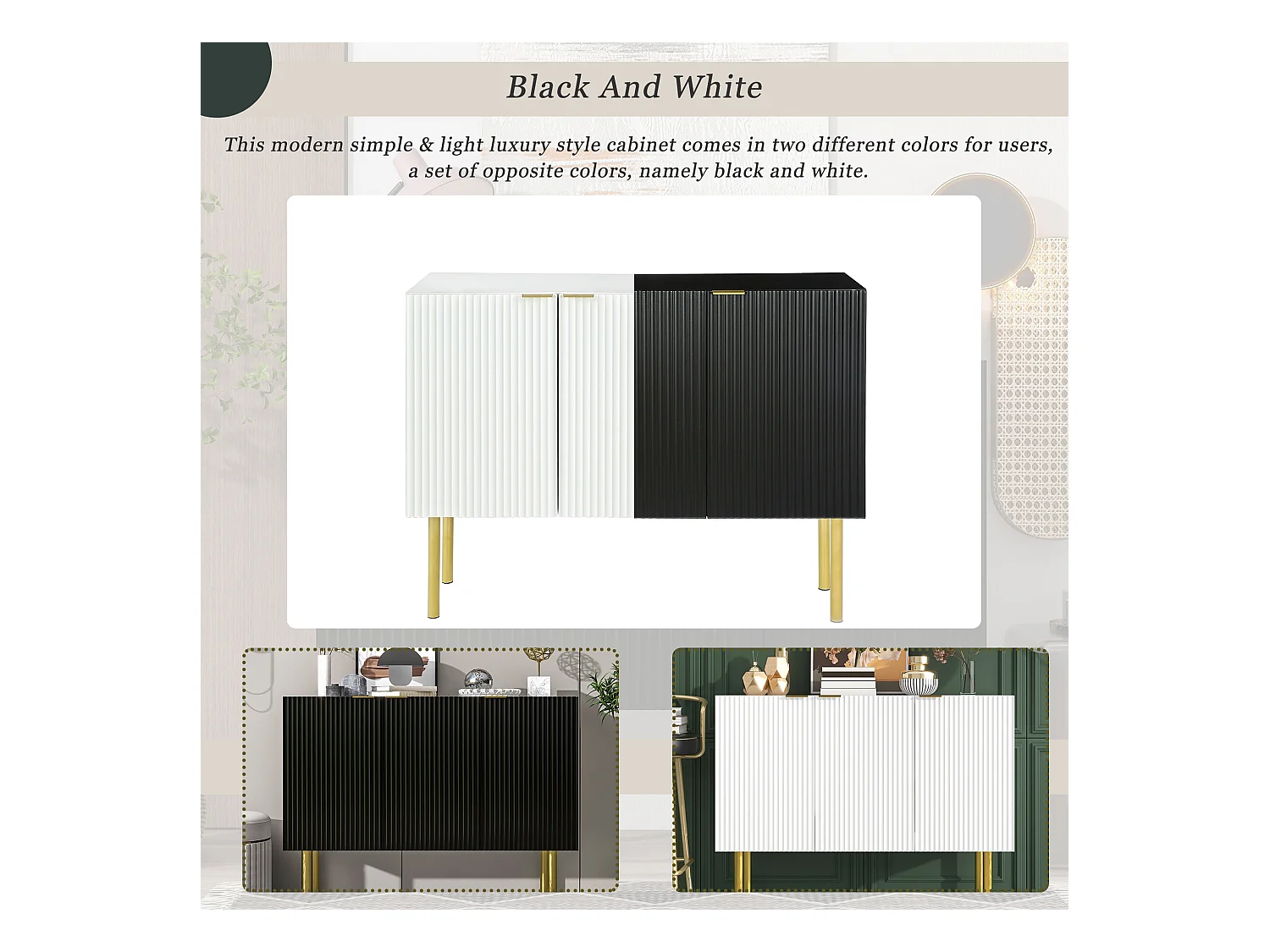 Buffet moderne avec 3 portes - 120 x 42 x 93 cm - MDF - Etagères réglables et pieds en métal - Noir