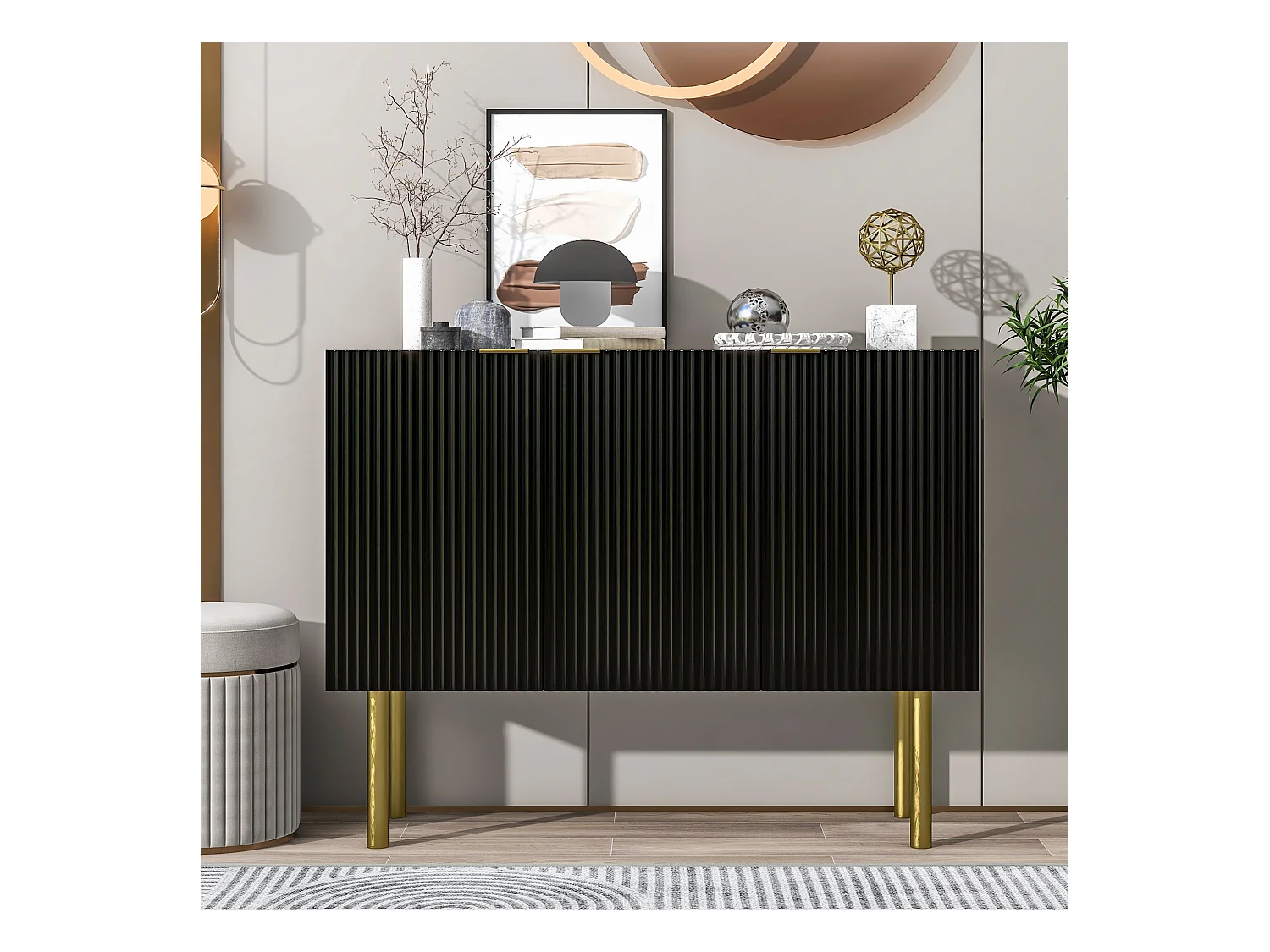 Buffet moderne avec 3 portes - 120 x 42 x 93 cm - MDF - Etagères réglables et pieds en métal - Noir