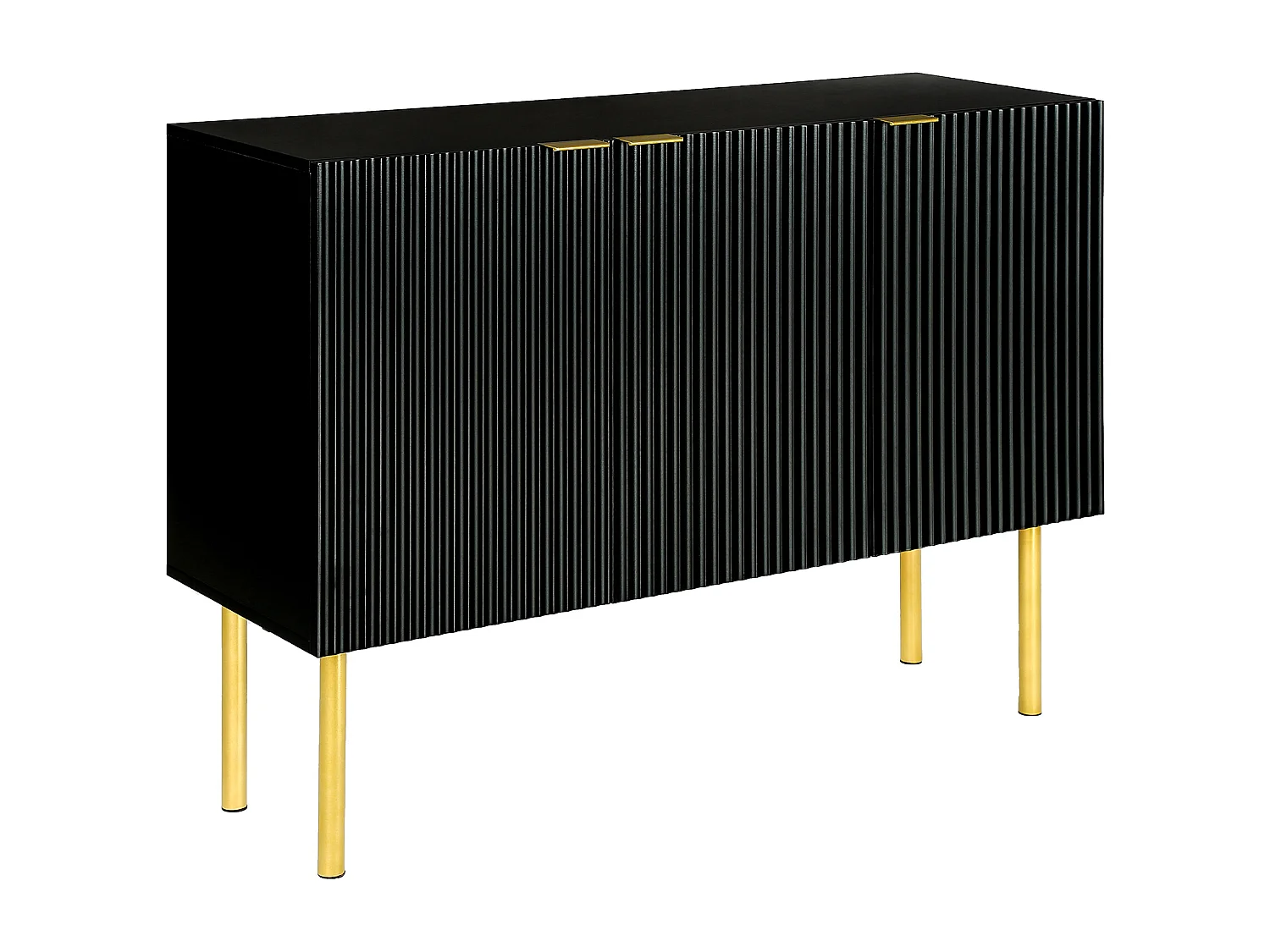 Modernes Sideboard mit 3 Türen – 120 x 42 x 93 cm – MDF – verstellbare Einlegeböden und Metallbeine – Schwarz