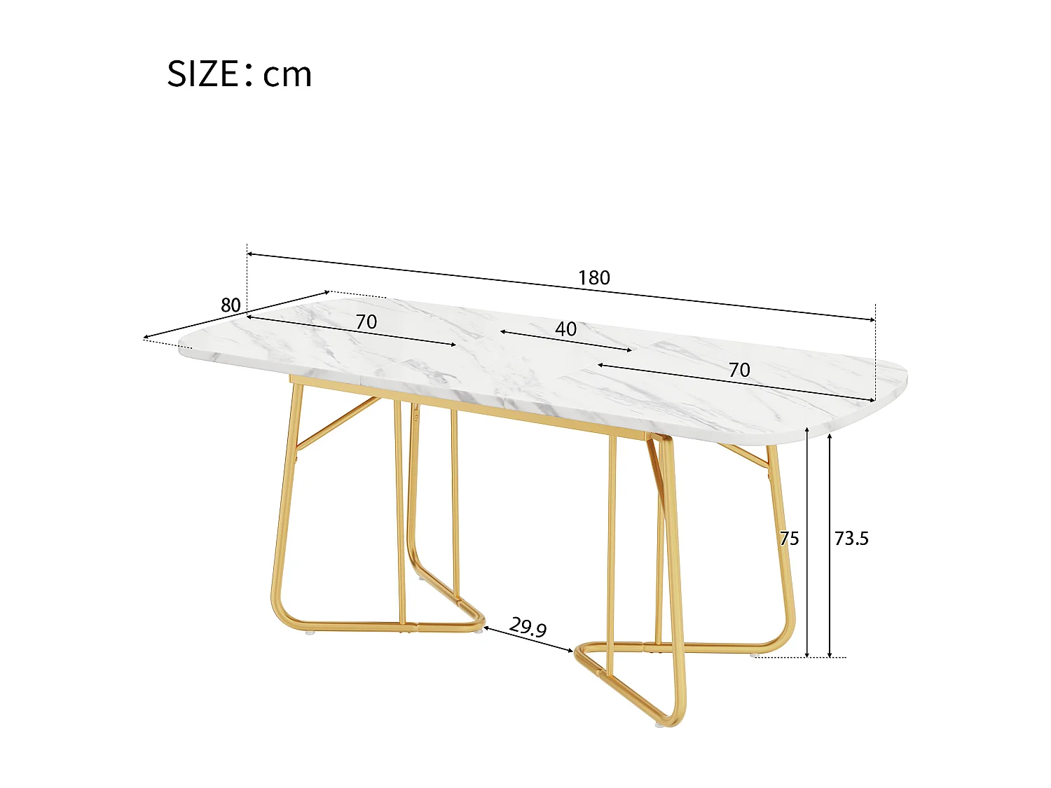 Ausziehbarer Esstisch für 4 bis 6 Gedecke – L 140/180 x B 80 x H 75 cm – MDF-Holz und Metall – Marmormuster – Weiß