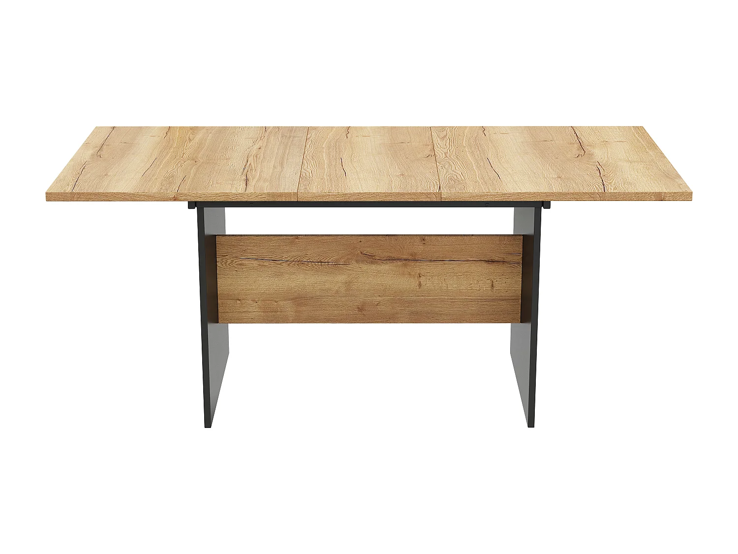 Ausziehbarer Esstisch mit Holzmaserung für 4 bis 6 Gedecke – L 140/180 x B 80 x H 75 cm – MDF-Holz – Schwarz + dunkles Walnussholz