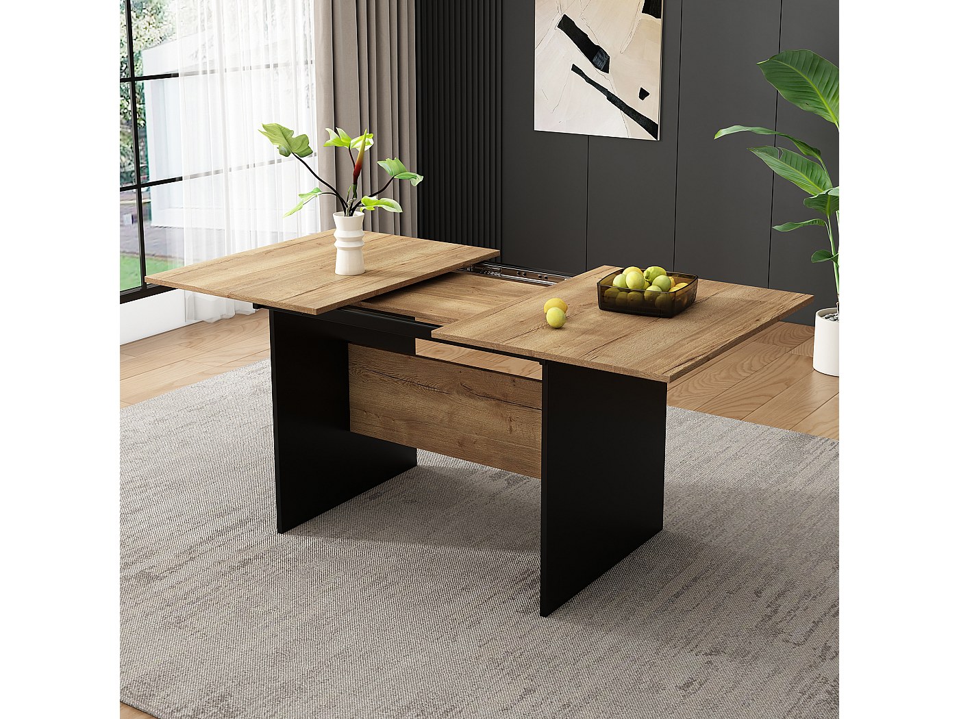 Merax Eettafel, Uittrekbare eetkamertafel met metalen poten, Rechthoekige keukentafel voor woonkamer en eetkamer, Wit