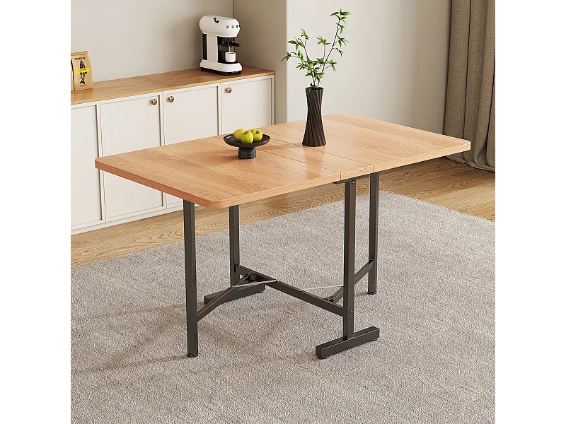 Klappbarer Esstisch für 4 bis 6 Gedecke – L 120 x B 80 x H 75 cm – MDF-Holz und Metall – Natur