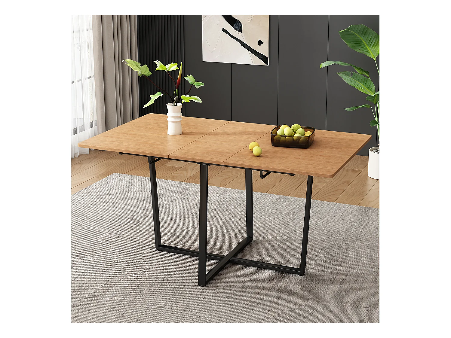 Table à manger extensible 4 à 6 couverts - L 110/140 x l 80 x H 75 cm - Bois et métal - Chêne clair
